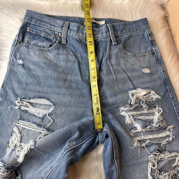 Levi's High Waisted Mom Jeans Deconstructed Indigo Tapered Distressed Size 30 - Picture 10 of 11